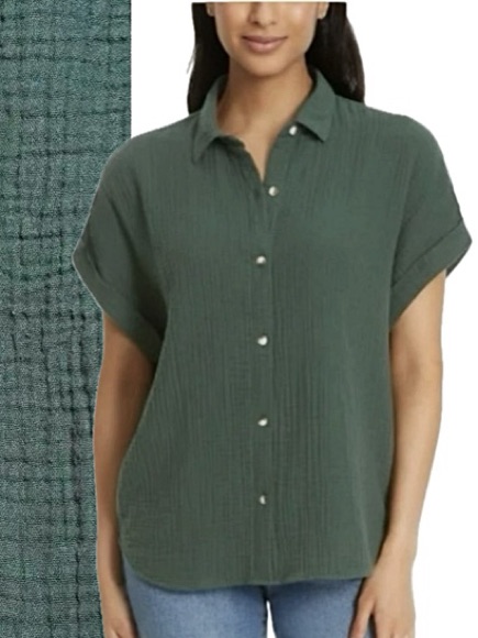 Jessica Simpson Cotton Gauze Short Sleeve Shirt Womens Size Large Forest Green